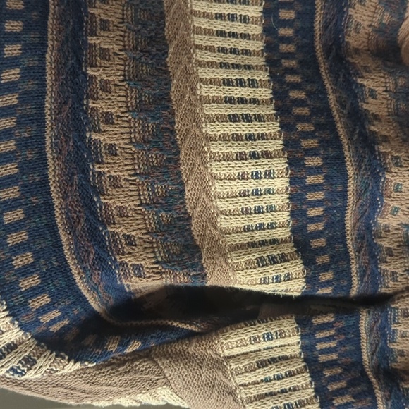 Vtg 3d Cosby Cotton Crewneck Textured Patterned Stripes Brown Neutral Sz L - Picture 7 of 12